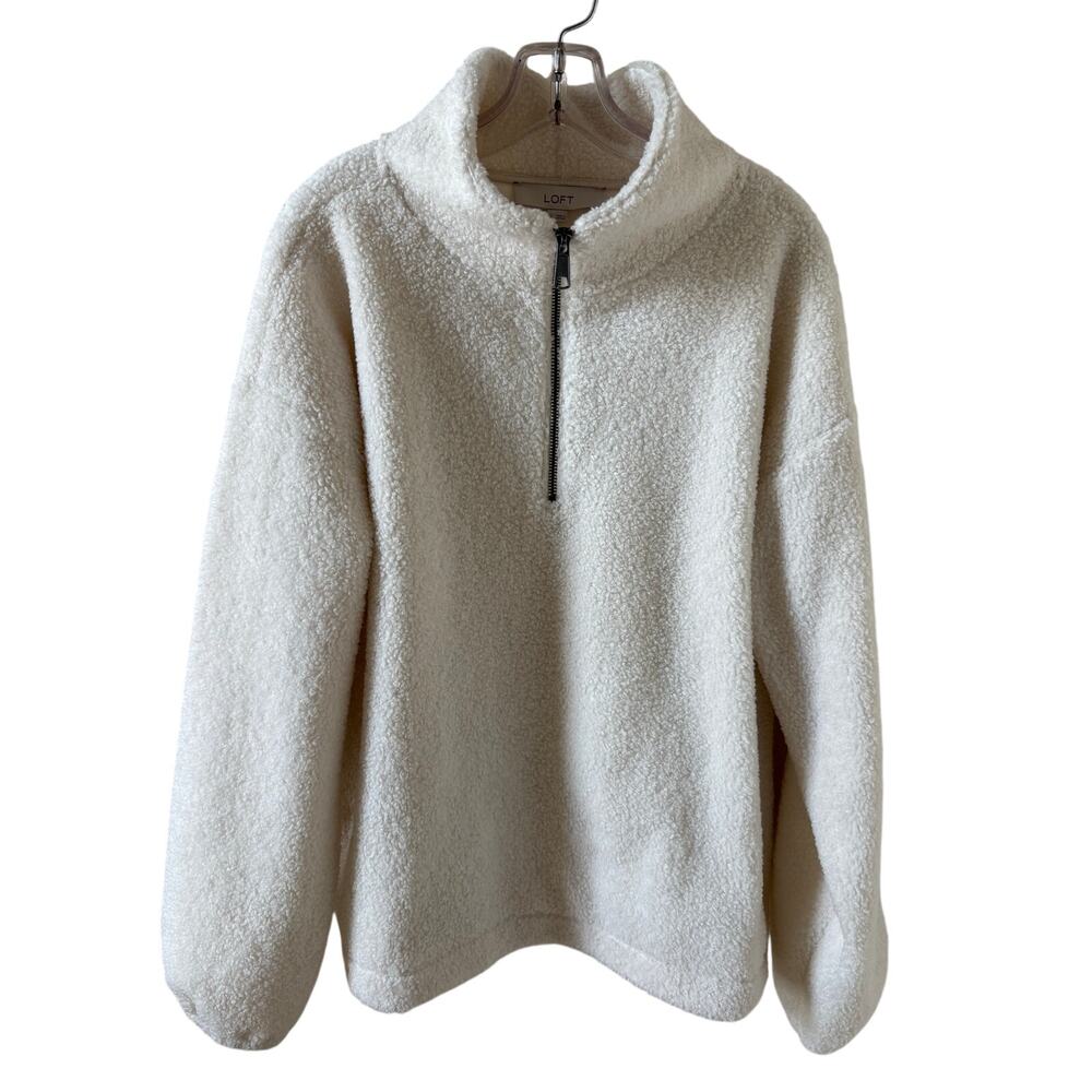 LOFT Sherpa Zip Sweatshirt Pullover Ivory Cream Women's Size L New
